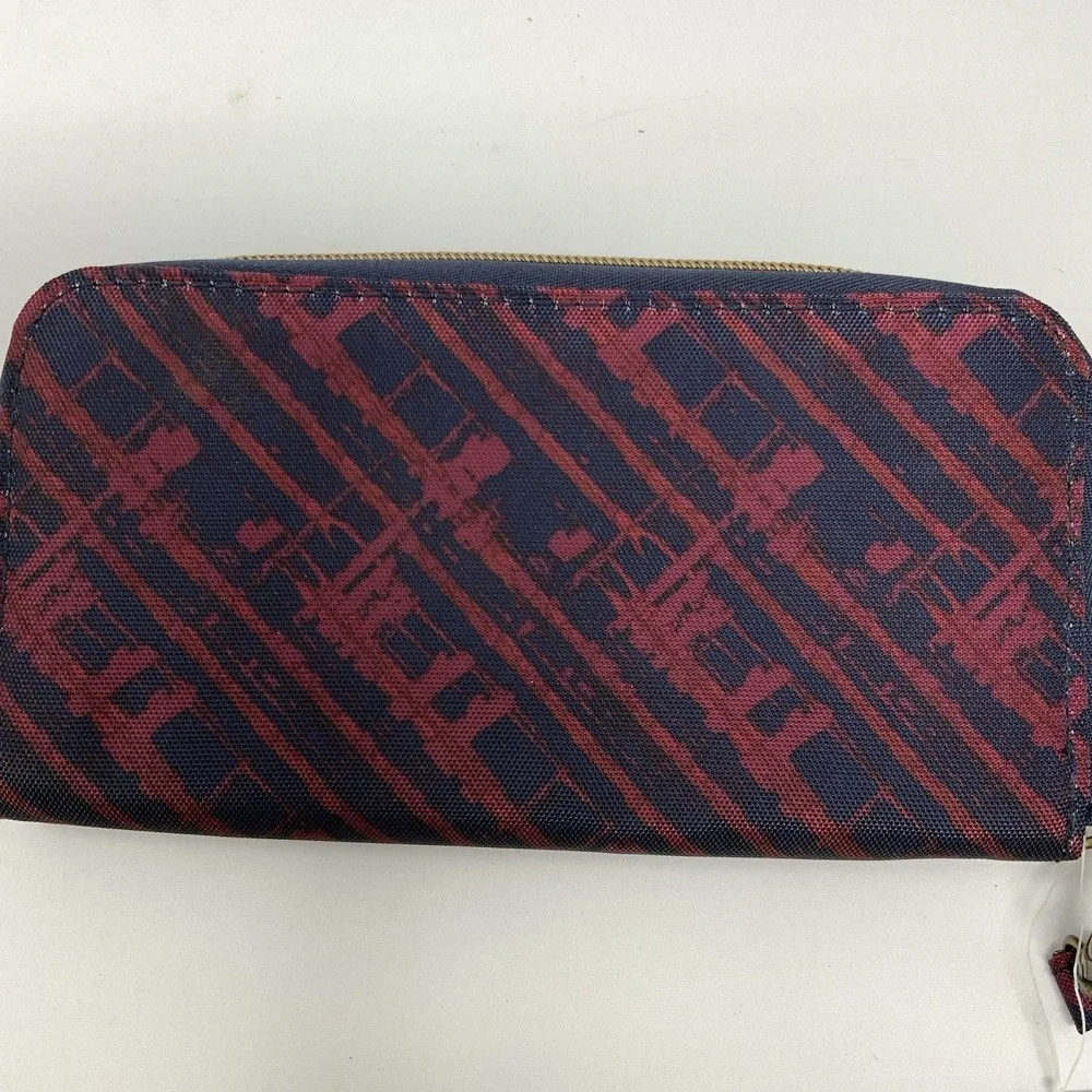 Travelon Wallet RFID Blocking Clutch Wristlet Red & Blue Art‎ Pattern Zip Around
